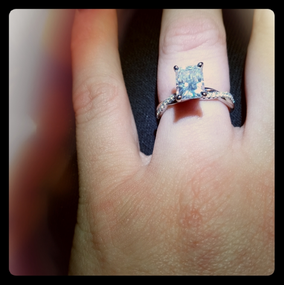 1.3ct radiant Moissanite  and diamond ring